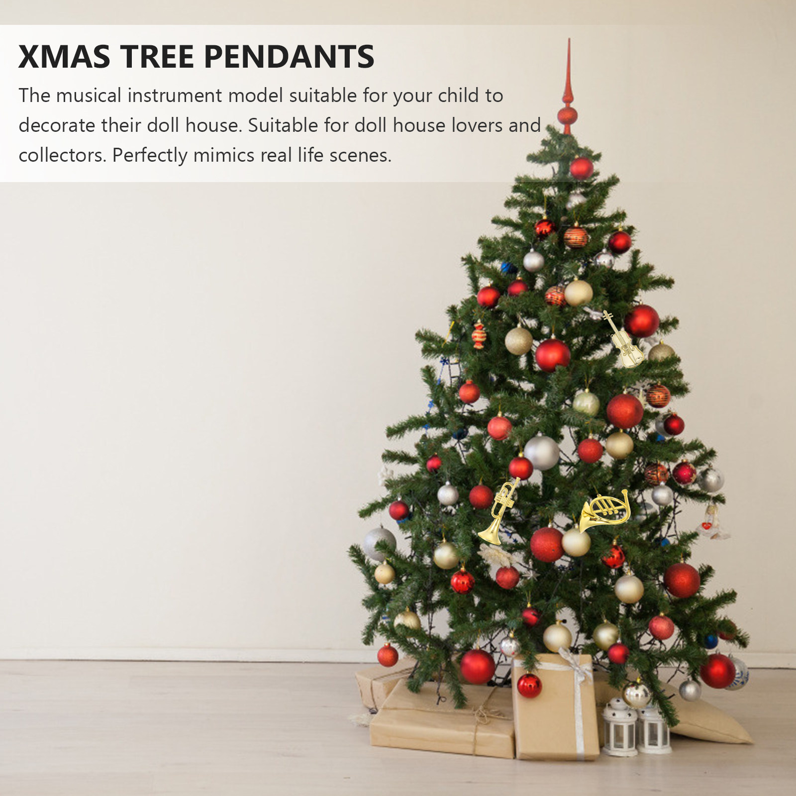 Musical Instrument Xmas Ornaments - 12 stuks mini-viool muziekinstrument kerstcadeaus kerstboomversieringen